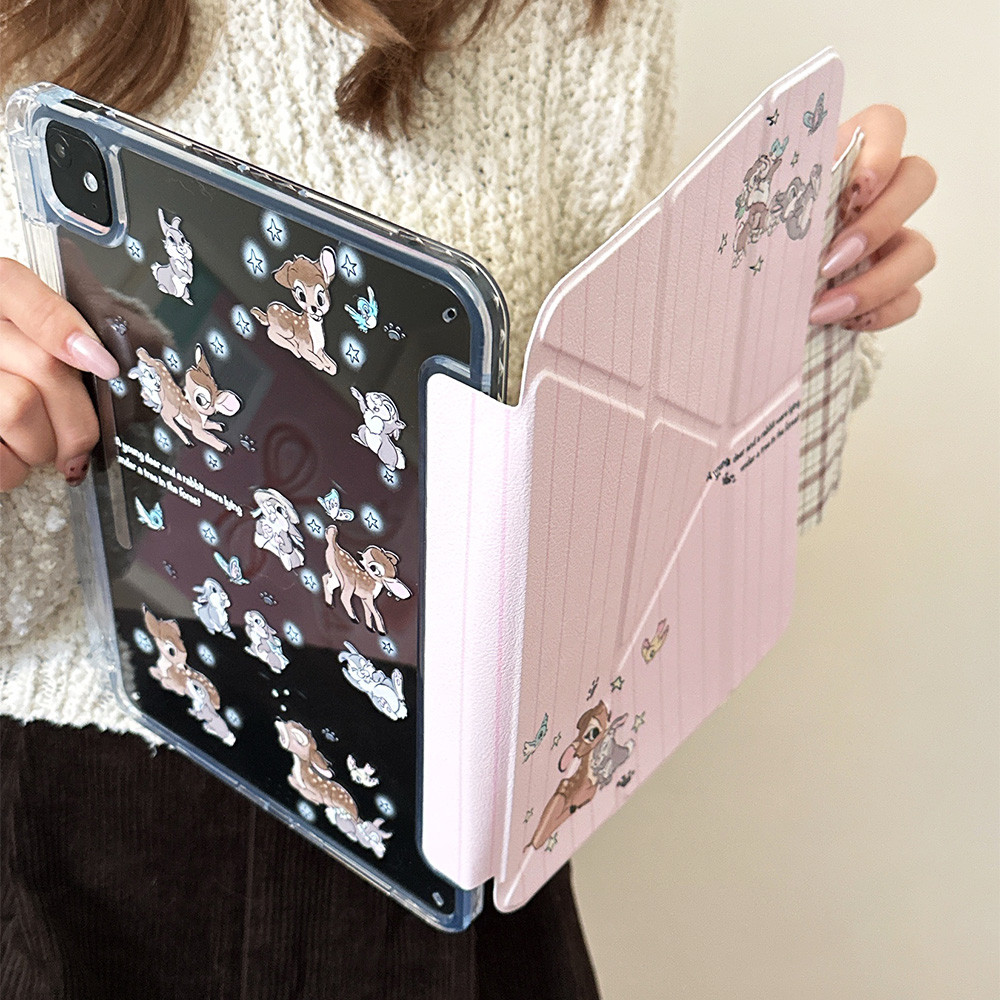 Vỏ Có Thể Gập Lại Y Da Hươu Bunny Cho Mini6 Mini7 A17Pro IPad 5 6 7 8 9 10 11 A16 Air 2 3 4 5 6 Air 11 M2 M3 Pro10.5 Pro11 2018 2020 2021 2022 M4 Pro13 2024 Bút Chì Khe cắm