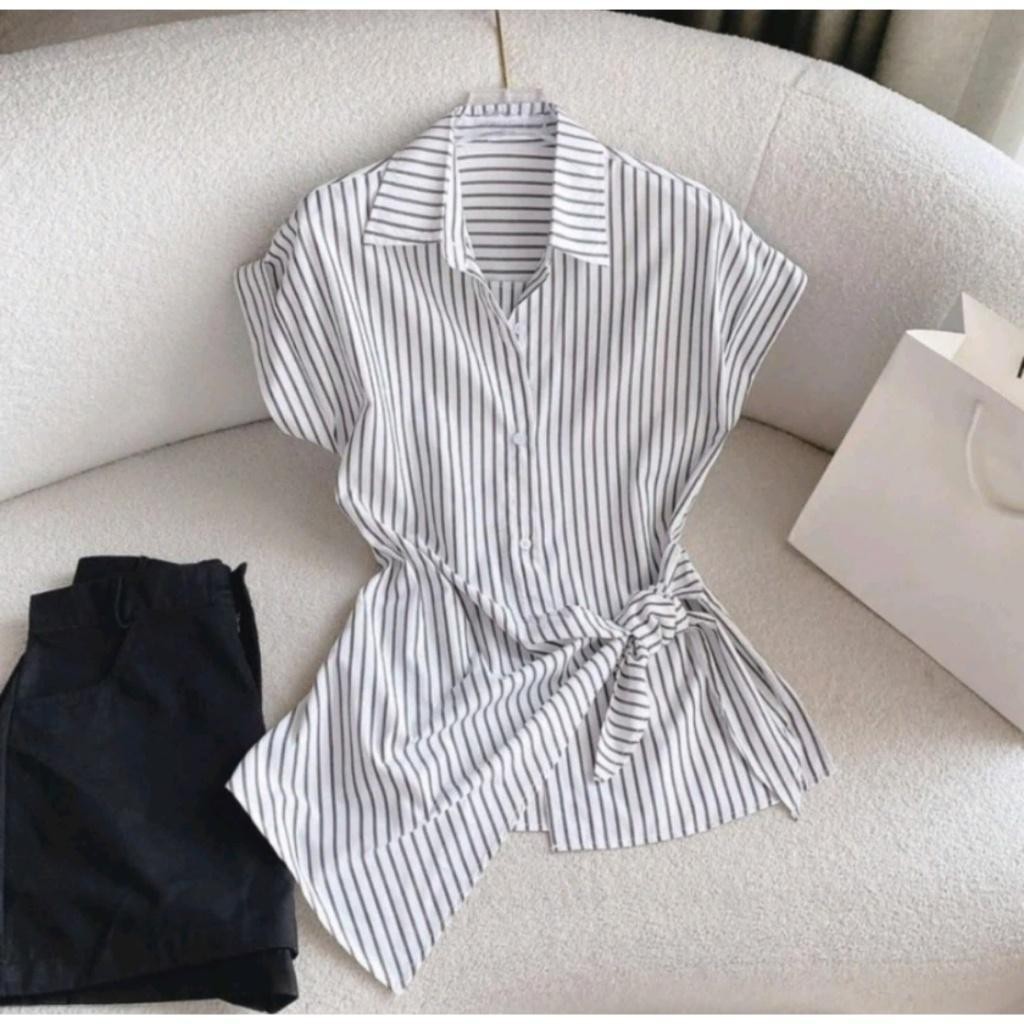 Set Áo Sơ Mi Kẻ Caro Ngắn Tay Kèm Quần Thun Ngắn Cột Nơ Năng Động Size 50-90kg Bs030