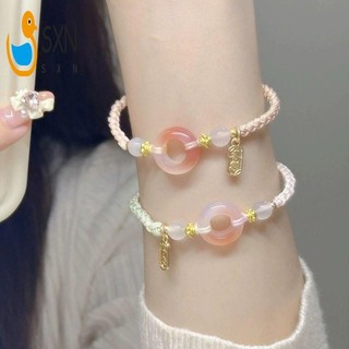 Vòng tay Peach Blossom dây thừng thủ công màu hồng phấn thanh bình, dành cho bé gái