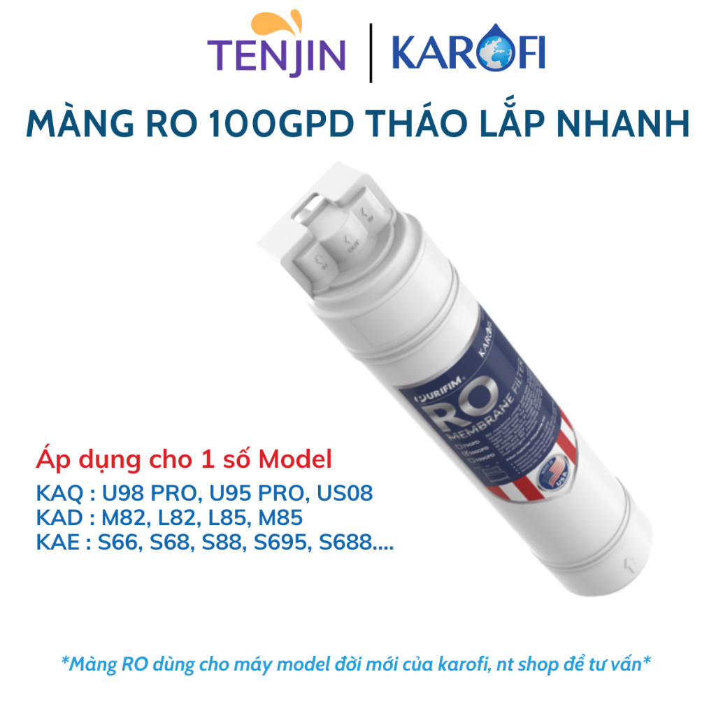 Màng RO Karofi 100GPD Thay Nhanh Nhập Khẩu Mỹ hoặc Hàn Kiểu Mới Model KQA-U95 PRO, M82, L82... Công Suất Lọc 20L/H