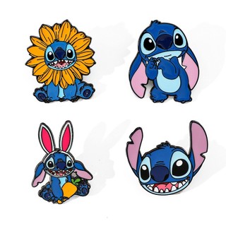 4 Cái / bộ ‌Hoa Hướng Dương Stitch Bunny Tai Stitch Hợp Kim Pin Hoạt Hình Kim Loại Thổ Cẩm Cho Túi Mũ Sinh Viên