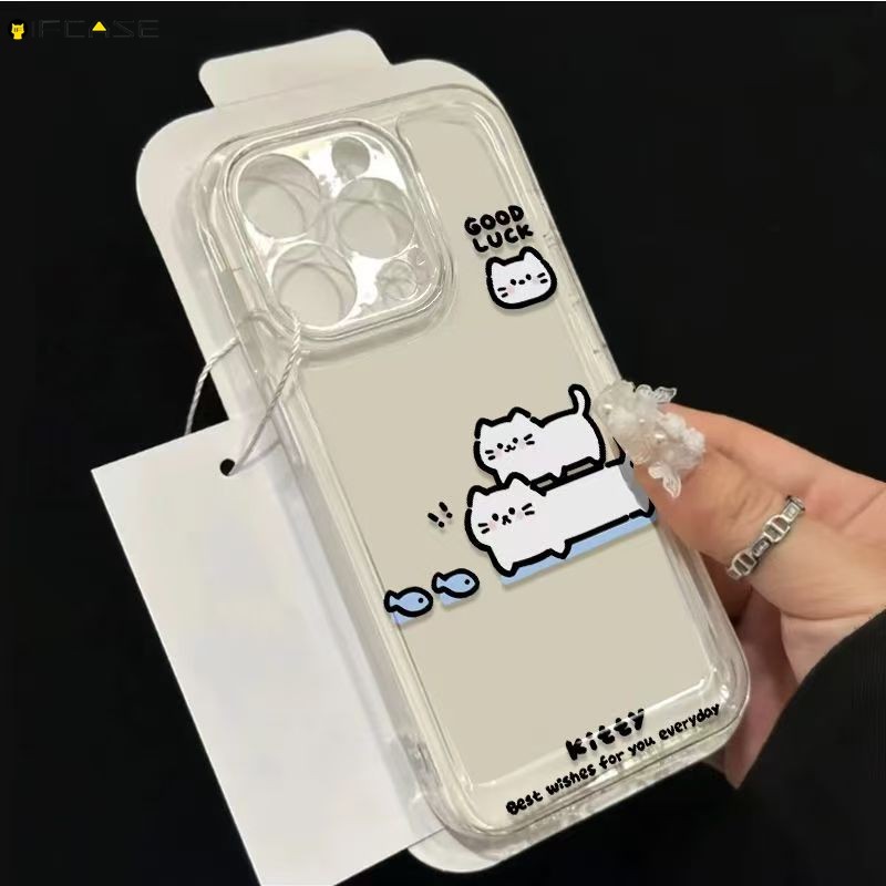Dành Cho Redmi K80 K70 K70E K60 K60E K50 K40 K40S K30 K30S K30i Pro Ultra 5G 4G Vỏ Điện Thoại Ngộ nghĩnh chồng lên nhau Mèo Trắng Mèo Cá Hoạt Hình Dễ Thương Trong Suốt Vỏ Mềm Ốp Lưng