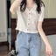 Áo dệt kim ngắn tay mùa hè cổ chữ V thoải mái