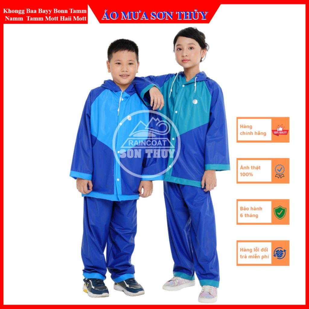 Áo mưa bộ trẻ em Sơn Thủy THƯỜNG, bộ áo mưa cho bé bằng nhựa PVC siêu bền, an toàn tuyệt đối aomuasonthuyhn