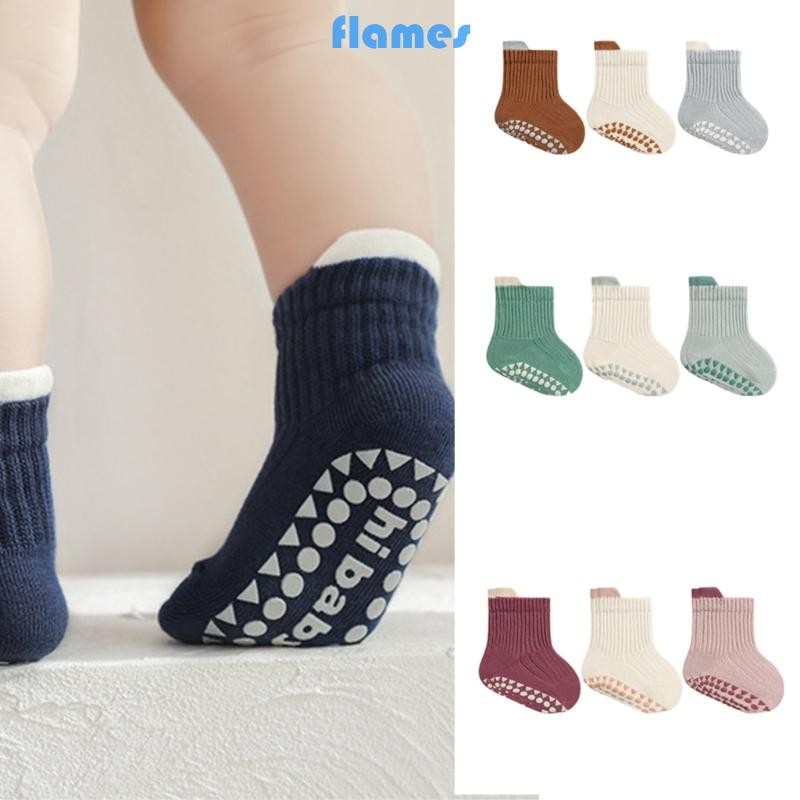 FL NonSlip Tất Sàn Cho Bé Đế Cao Su Tất Thoáng Khí Đầu Tiên Đi Bộ Tất 3 Cặp