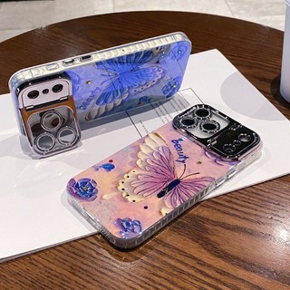 Phim bảo vệ ống kính lấp lánh Giá đỡ máy ảnh Bột vàng Bướm Vỏ điện thoại cho iPhone 17Promax 16Promax 12 13 14 15 Pro Max 11 Vỏ điện thoại di động nữ chống sốc