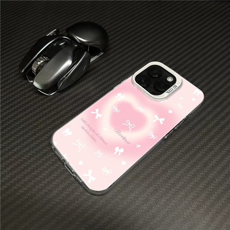 Ốp Lưng iPhone Hình Nơ Tim Hồng Dịu Dàng - Tương Thích 16/15/14/13/12/11 Pro Max, XS Max, X