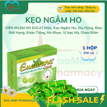 VIÊN NGẬM HO EUCATANA, Kẹo Ngậm Ho, Dịu Họng, Đau Rát Họng, Khản Tiếng, Ho Khan, Vị bạc Hà, Giam Đờm