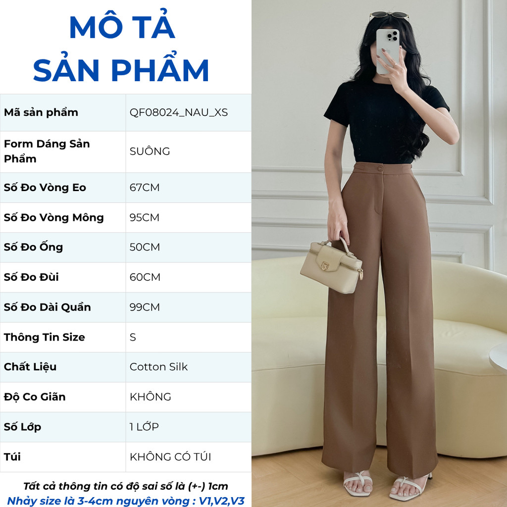 Quần tây nữ GUMAC ống suông đen nâu lưng phối dây khoen tôn dáng  QF08024
