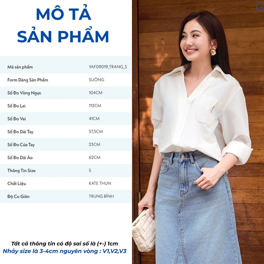 Áo sơ mi nữ Gmorning - GUMAC tay dài cổ tim xẻ V có túi phía trước có túi  YAF12091
