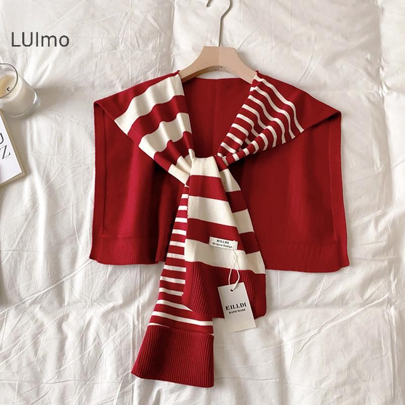 Khăn Choàng Vai LUImo Dệt Kim Sọc Đỏ Trắng, Thiết Kế Thời Trang Phù Hợp Plus Size