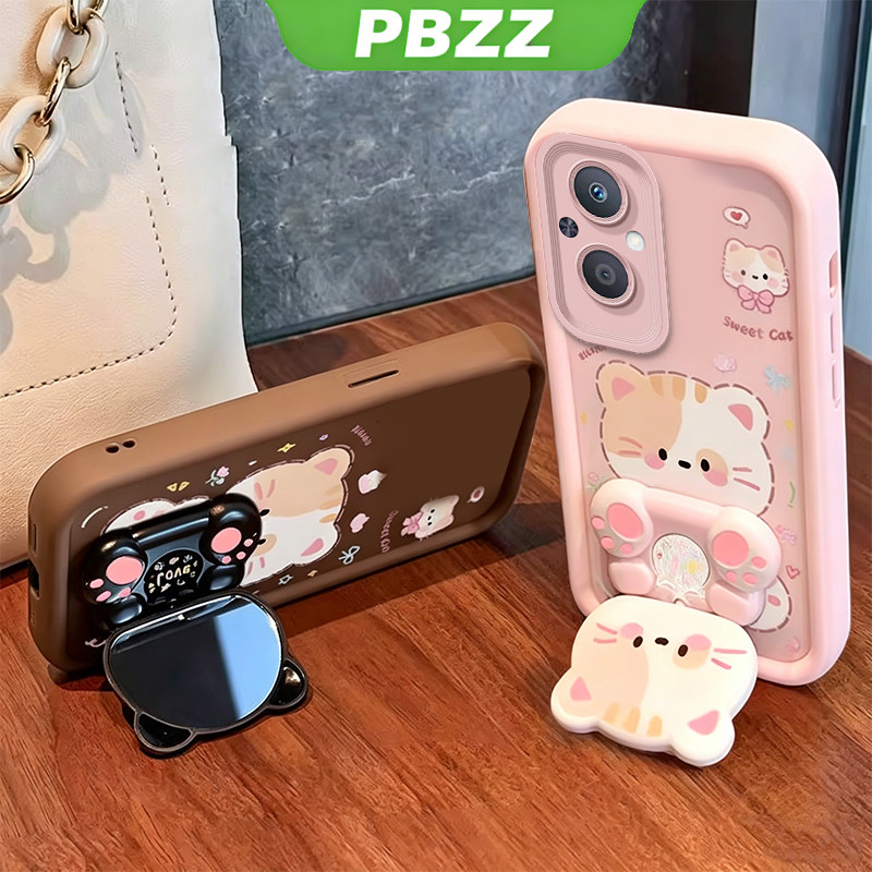 Ốp Lưng Cho OPPO Reno 7Z 8z 5G RENO 7 LITE 5G Vỏ Điện Thoại Vỏ Mềm Silicon Chống Sốc Thiết Kế Mới Thẩm Mỹ Có Giá Đỡ 360° Gương trang điểm mèo dễ thương cho bé gái JTXMMZJ