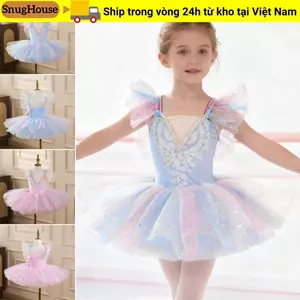 Đầm múa ba lê trẻ em SNUGHOUSE, Tutu múa ba lê Sequin hiện đại, Đầm dự tiệc thời trang Quần áo biểu diễn phồng lên Trẻ em bé gái