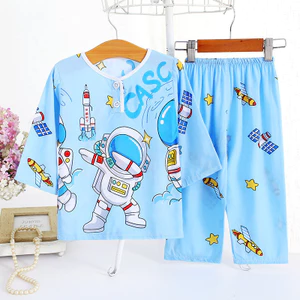 Shop Bộ Đồ Ngủ Trẻ Em Cotton Lụa Dài Tay Mỏng Phù Hợp Với Cotton Lụa Bé Gái Trẻ Em Điều Hòa Không Khí Quần Áo Gia Đình