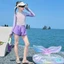 Đồ bơi bé gái màu tím Mùa hè Phong cách mới Áo dài tay cho trẻ em + Quần short Đồ bơi màu tương phản