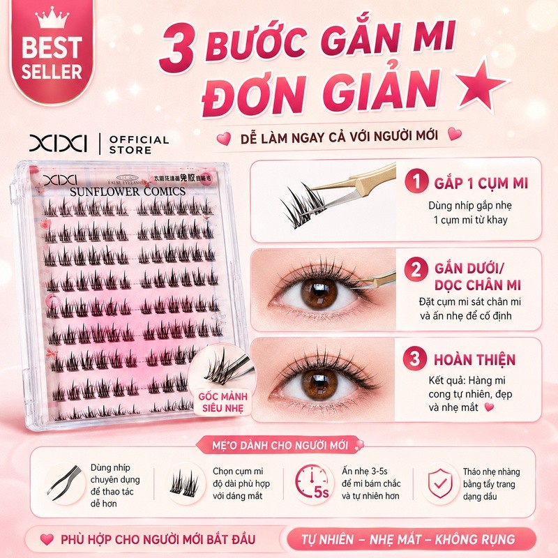 Mi Giả XIXI Tự Nhiên Mỏng Nhẹ Cong Mềm Dễ Gắn Không Cộm Mắt Phù Hợp Trang Điểm Hằng Ngày JM24