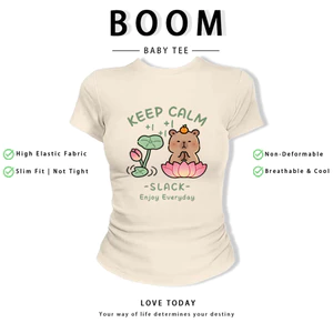 BOOM Áo Baby Tee Nữ Cotton Ôm Body-Áo Thun Ngắn Tay Y2K In Hình PhongCách Mùa Hè, Cổ Tròn Hàng Đầucách hàn quốc phong246