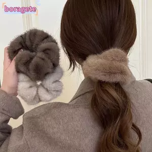 BORAGETE Scrunchies Lớn, Dây Buộc Tóc Nữ Thời Trang Sang Trọng, Băng Đô Tinh Tế Lông Tơ Thu Đông