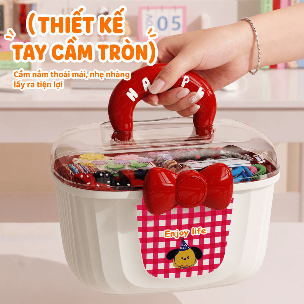 Hộp Đựng Trang Sức, Phụ Kiện 2 Tầng Nắp Trong Suốt Có Quai Cầm, Hộp Nhựa 2 Lớp Đựng Đồ Richouse