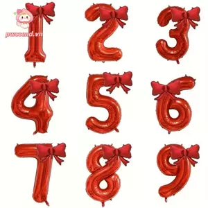 Bóng bay kỹ thuật số PWSSSEND Number 0-9, Bóng bay lá đỏ lớn 32 inch, có trang trí kỷ niệm nơ màu đỏ Bóng bay tiệc sinh nhật