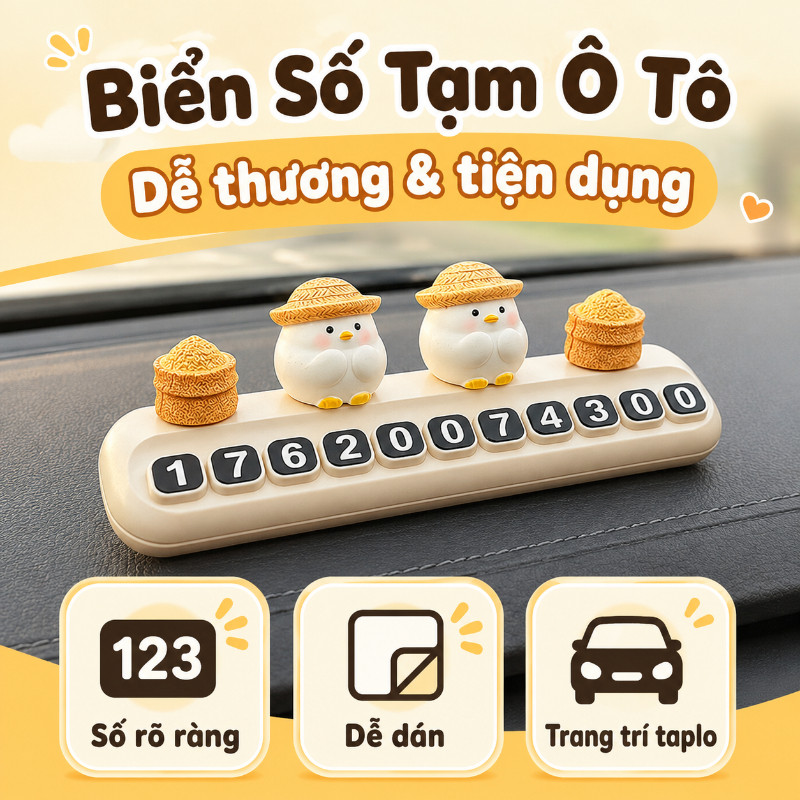 Bảng Số điện Thoại ô Tô Hình Gà Dễ Thương Biển Số Tạm Gắn Taplo Trang Trí Nội Thất Xe