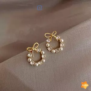 Bông tai ngọc trai mô phỏng bằng kim loại thanh lịch dành cho nữ Trang sức thời trang Tiệc cưới sang trọng Bông tai cô gái Trang sức mới