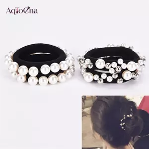 AqToCna Thời Trang Kim Cương Giả Ngọc Trai Pha Lê Tóc Dây Đàn Hồi Đuôi Ngựa Giá Đỡ Người Phụ Nữ AqToCna