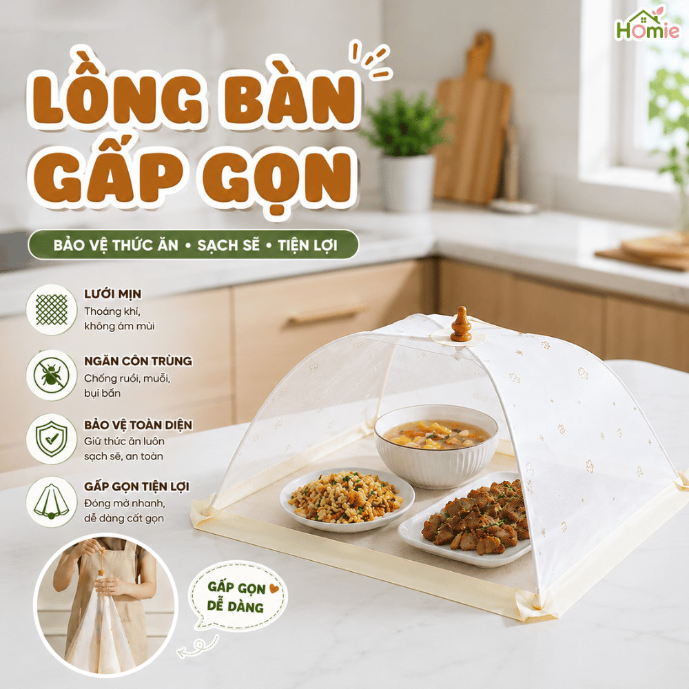 Lồng Bàn Bằng Vải Gấp Gọn Thông Minh HOMIE Lồng Bàn Lưới Thoáng Khí  Đậy Thức Ăn Chống Bụi Côn Trùng