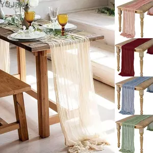 YUJINI Table Runner Trang trí nội thất Tiệc cưới Tiệc sinh nhật Bán lớp gạc Bàn vải