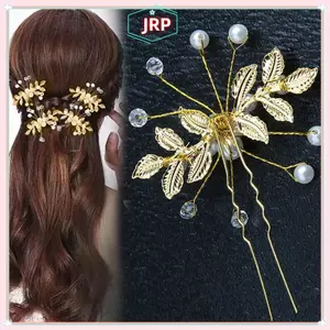 JRP Thời Trang Hình Chữ U Kẹp Tóc Lá Ngọc Trai Tóc Cô Dâu Mũ Trang Sức Cưới Phụ Kiện Tóc JRP