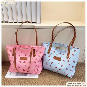 Túi đeo vai CPINCP, Túi tote phong cách đa năng thiết kế hợp thời trang, lưu trữ dung tích lớn Túi tote nách thời trang in hình anh đào ngọt ngào đi lại hàng ngày