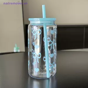 Bình Nước Kawaii Tumbler Thẩm Mỹ Cho Đá Cà Phê Nước ép Trà Nơ Dễ Thương Cốc Nhựa Có Nắp Ống Hút Chai Uống Di Động MỚI