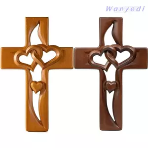 WANYEDI Cây thánh giá bằng gỗ trái tim đan xen, Gỗ nguyên khối Handmade bằng gỗ khắc Loveheart Mặt dây chuyền chữ thập, Quà tặng tưởng niệm đám cưới Đồ thủ công trái tim Mặt dây chuyền chữ thập nhật ký Kitô giáo