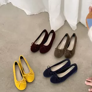 TT Ngọt Nơ Mũi Tròn Bên Trong Nâng Cao Mary Jane Giày Ba Lê Nữ Giày Đơn Da Lộn