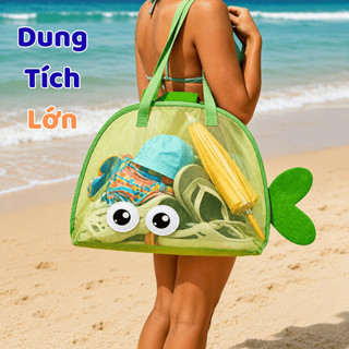 Túi Lưới Đựng Đồ Đi Biển Cho Bé Hình Cá Dễ Thương, Túi Đựng Đồ Chơi Cát, Đồ Bơi, Phụ Kiện Hồ Bơi