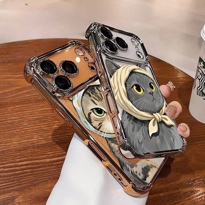 Ốp Lưng Cho Honor 600 PRO 400 400i MAGIC 7 LITE X6D X8D X7D X9D X8C X6C X9A X5B X5C Bandana Mèo Mạ Chống Sốc Thời Trang Mềm Trong Suốt Dễ Thương Bao