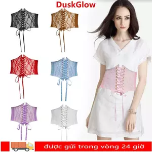 Thắt lưng Corset ren DUKGLOW, Thắt lưng thêu hoa bằng da PU lụa co giãn, Thắt lưng cơ thể giảm béo DIY trang trí rộng rãi thời trang cho váy Quần áo hàng đầu
