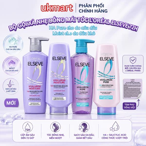 Dầu gội nhẹ bồng mái tóc Elseve 72H HA Moist da đầu khô hoặc Pure da đầu dầu L'Oreal Paris 400ml
