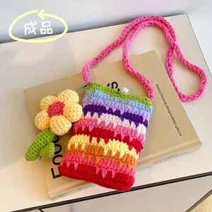 Hàng sẵn có Túi đựng điện thoại di động đầy màu sắc Len Handmade Móc Túi Messenger Túi đeo vai sáng tạo Quà tặng cho bé gái Sản phẩm hoàn thiện dễ thương