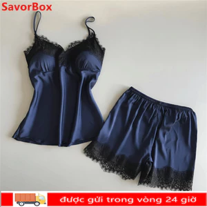 SAVORBOX Bộ Đồ Ngủ Dây Nữ, Bộ Đồ Ngủ Mỏng Mùa Hè Thoáng Khí, Bộ Đồ Giải Trí Quần Short Sling Polyester Homewear Set