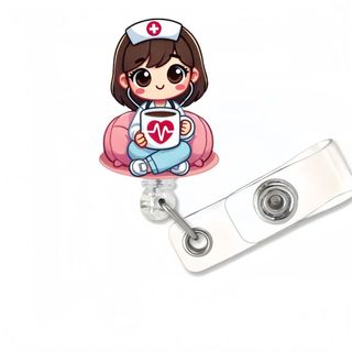 Cuộn huy hiệu có thể thu vào bác sĩ & y tá hoạt hình Acrylic, Giá đỡ huy hiệu ID có kẹp cho nhân viên y tế