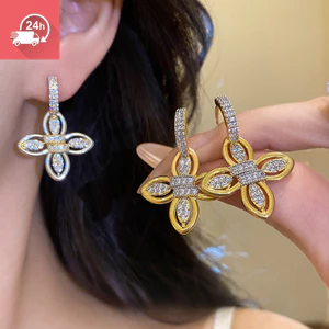 Hoa zircon mạ điện vàng chính hãng 18k thiết kế đơn giản và thời trang, bông tai thích hợp