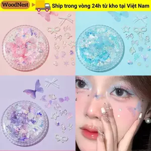 Miếng dán trang điểm WOODNEST, Miếng dán trang điểm cô dâu hình con bướm ngọc trai, Miếng dán trang điểm mắt trang trí khuôn mặt DIY để trang điểm mặt