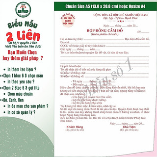 Hợp đồng cầm đồ 2 liên-Bloc 2 (in sẵn) & Bloc 6 (chọn mẫu in tên) hoặc theo thiết kế