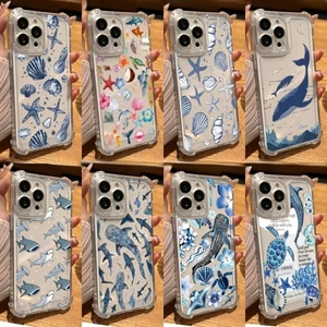 Ốp Điện Thoại Cá Mập Ocean Shell Cho Samsung Galaxy A14 A12 A05 A05S A04 A04E A03 Core A22 A02S A02 Ốp Lưng Chống Sốc Air-Guard Góc Mềm Trong Suốt TPU Hoạt Hình