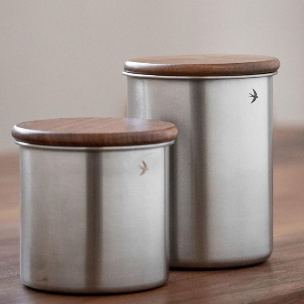 HOBBYIN Matcha Jar, Hộp Trà Dung Tích Lớn Bằng Thép Không Gỉ, Chai Bảo Quản Nắp Gỗ 380ml 560ml Cho Kẹo Đường