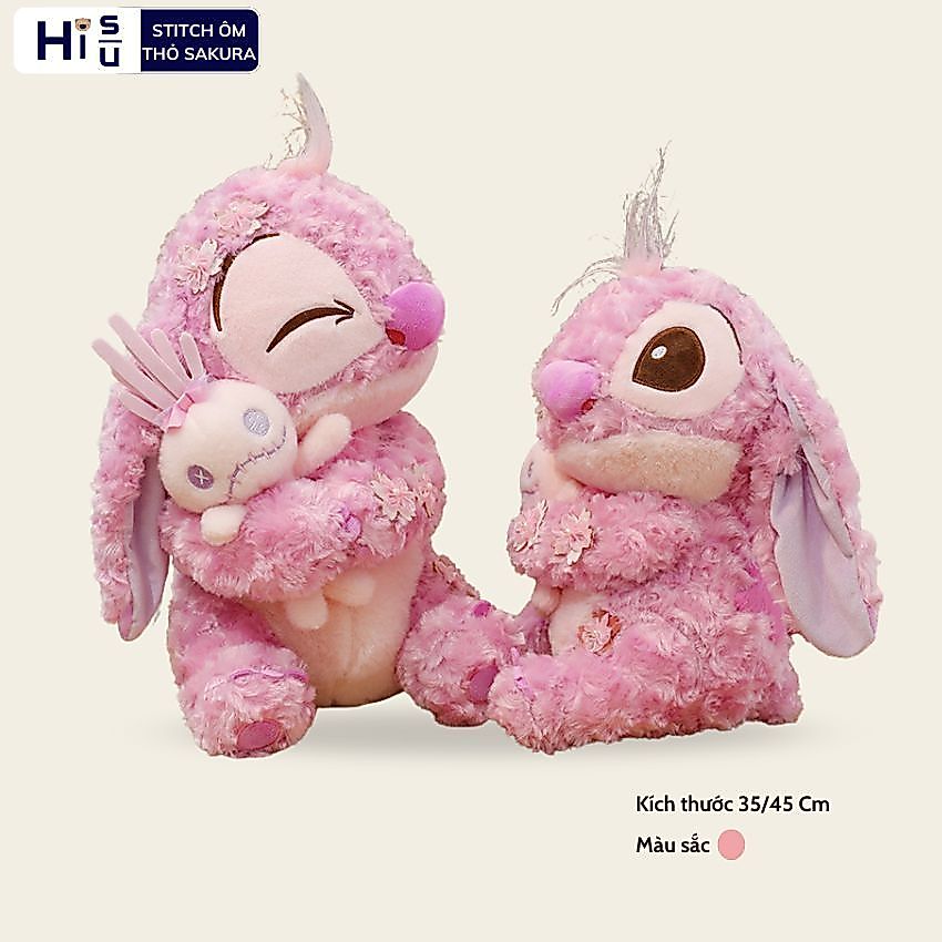 Gấu bông stitch hồng sakura họa tiết cánh hoa đào dễ thương chất liệu lông xù mềm mại