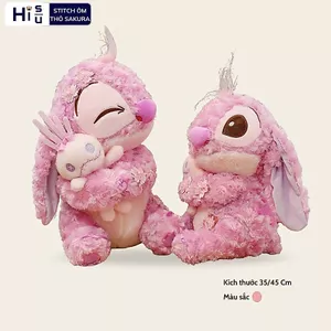 Gấu bông stitch hồng sakura họa tiết cánh hoa đào dễ thương chất liệu lông xù mềm mại