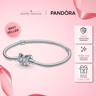 Vòng Tay Pandora Bạc Chính Hãng Khóa Bướm Đính Đá - Pandora Moments Butterfly Clasp Snake Chain Bracelet