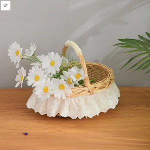Giỏ dã ngoại mây tự nhiên dệt bằng tay có tay cầm để cắm trại Chụp ảnh ngoài trời Bảo quản trái cây